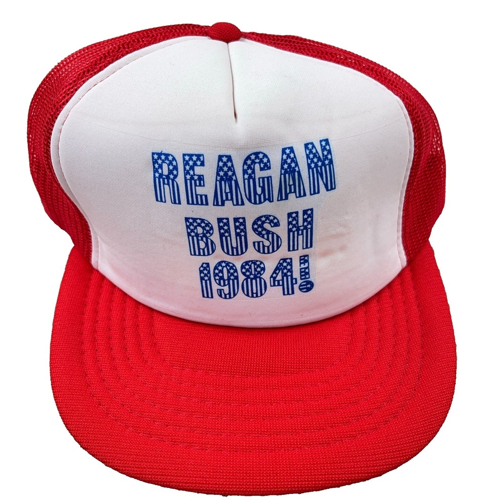 Vintage Election Trucker Hat Snapback George Bush Ronald Reagan 1984 Political